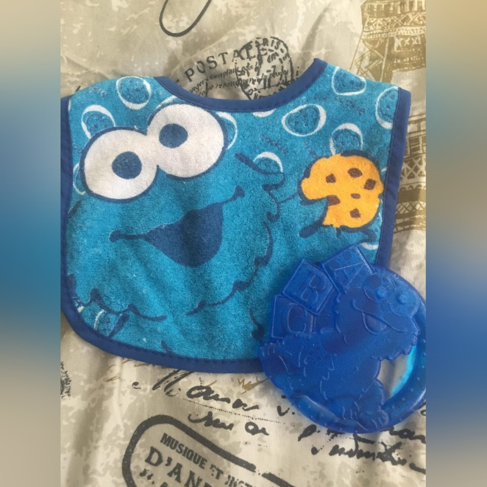 Cookie Monster Bib and Teething Ring